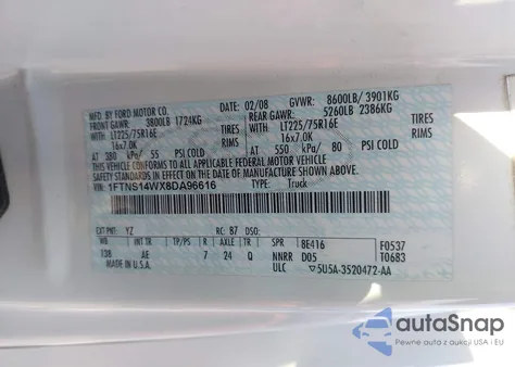 2008 Ford E-150 Commercial из США, поврежденный, VIN 1FTNS14WX8DA96616